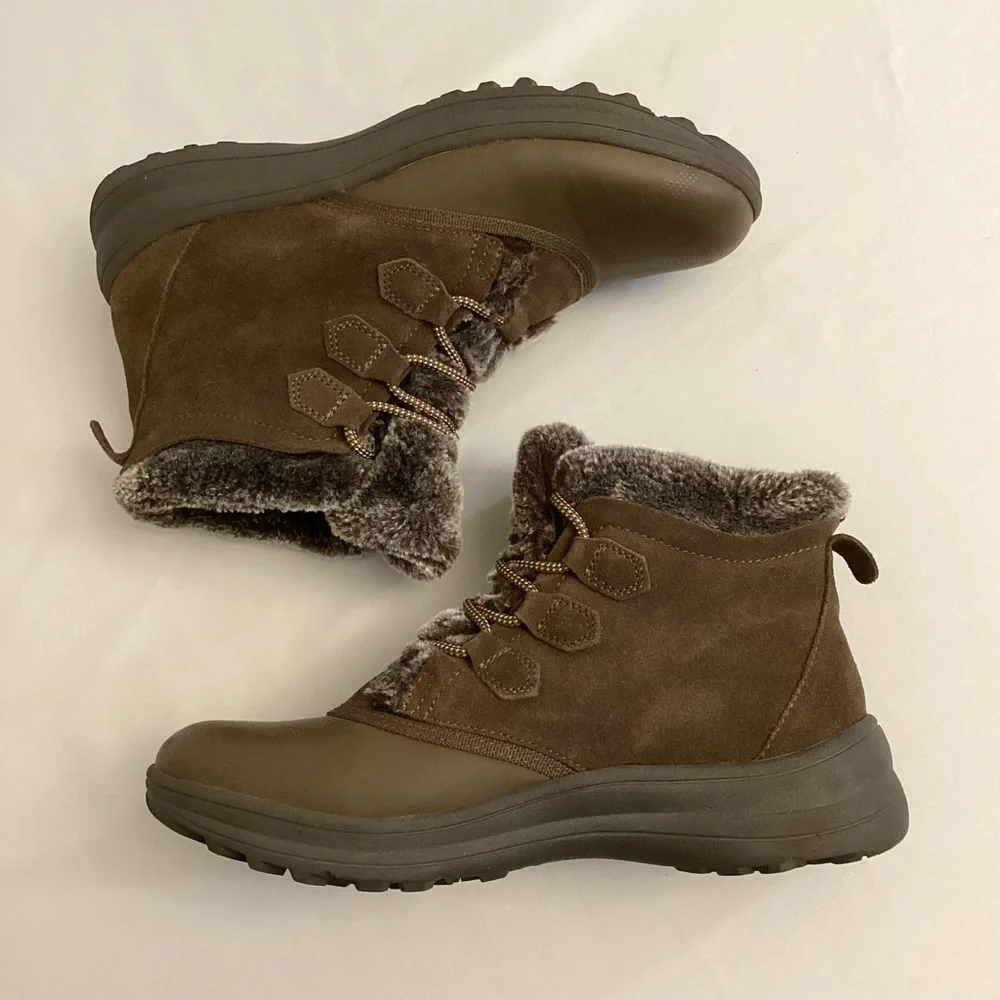 BareTraps 8.5 Augustina Suede Women's Brown Faux Fur-Lined Ankle Boots Booties